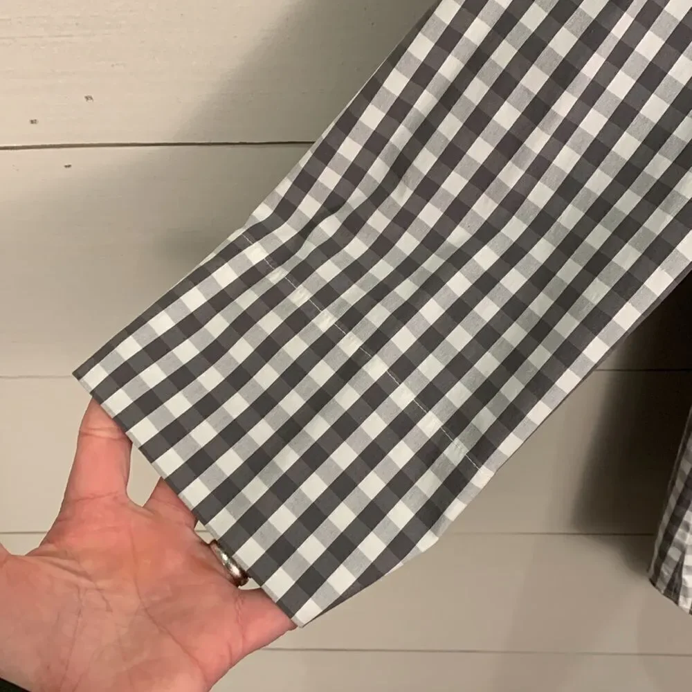 Lfayette 148 grey and white tee button down plaid checkered Womans dress shirt S - Picture 6 of 9